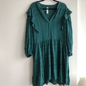 Anthropologie | blue ruffled midi dress